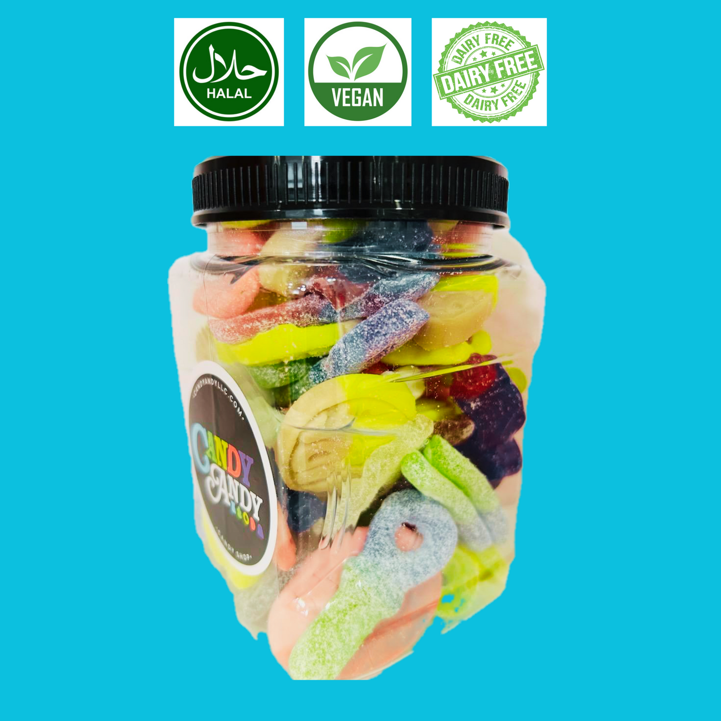 VEGAN/HALAL Swedish Candy Mix 1 1/2lb Jar (Sweet & Sour)